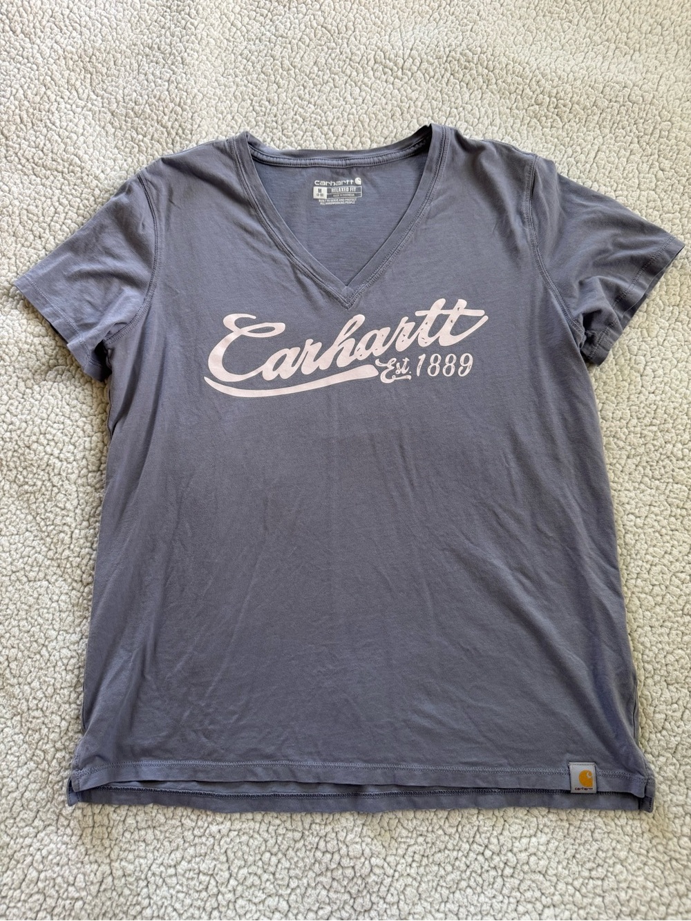 Carhartt V-Neck Logo Tee in Greyish Blue